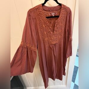Johnny Was Bohemian Rust Tunic dress with Embroidered Details